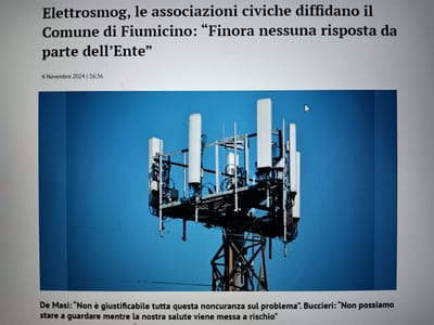 ELETTROSMOG, L'ASSOCIAZIONE C.C.E. CAPOFILA, INSIEME AD ALTRE ASSOCIAZIONI, DIFFIDANO IL COMUNE DI FIUMICINO: "FINORA NESSUNA RISPOSTA DA PARTE DELL'ENTE"