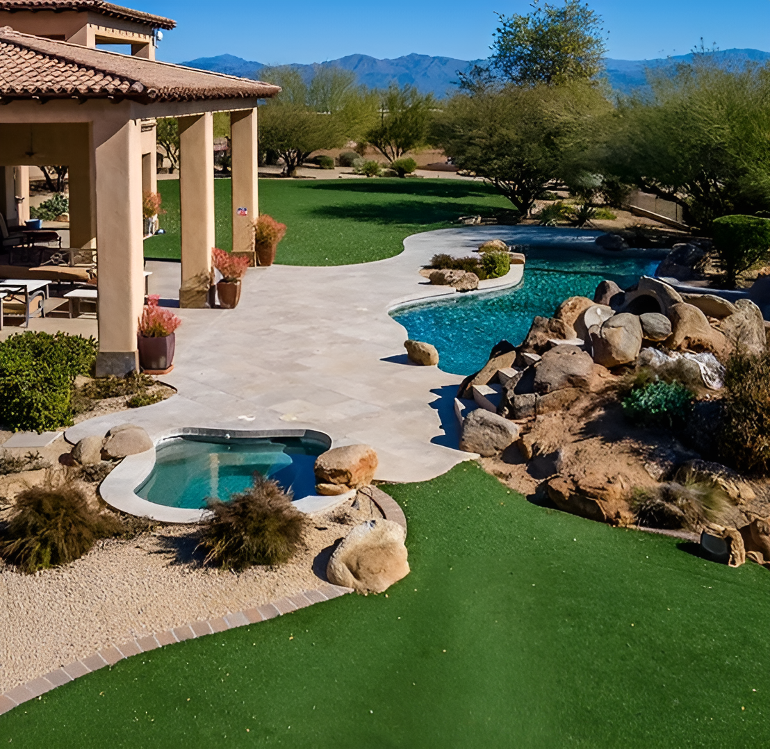 The front view from a birds eye look at the premier luxury rehab center in Arizona. Located in Scottsdale, the Summit Sanctuary features resort like amenities on a spacious open range over looking mountains in Arizona. 