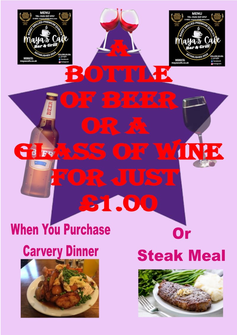 Glass of Wine or a Bottle of Beer for just £1