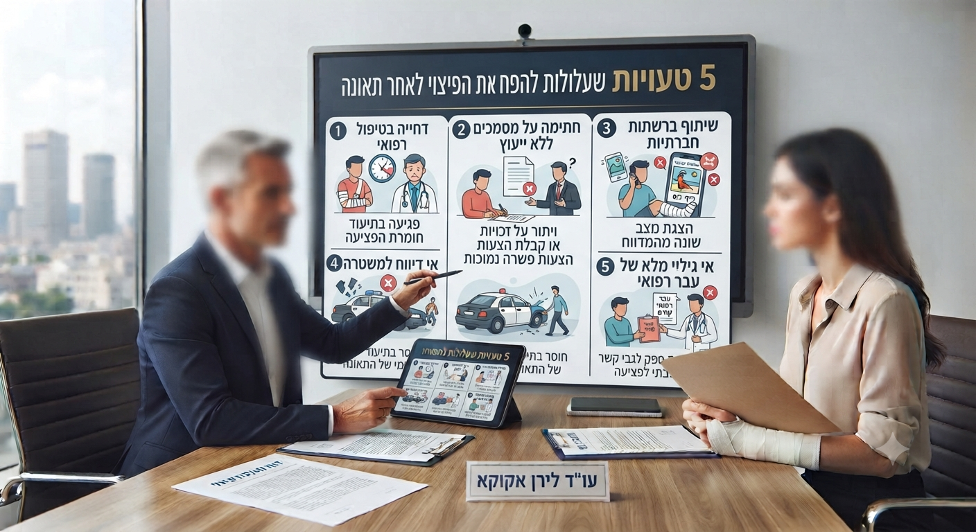 5 טעויות שעלולות להפחית את הפיצוי לאחר תאונה | עורך דין נזקי גוף