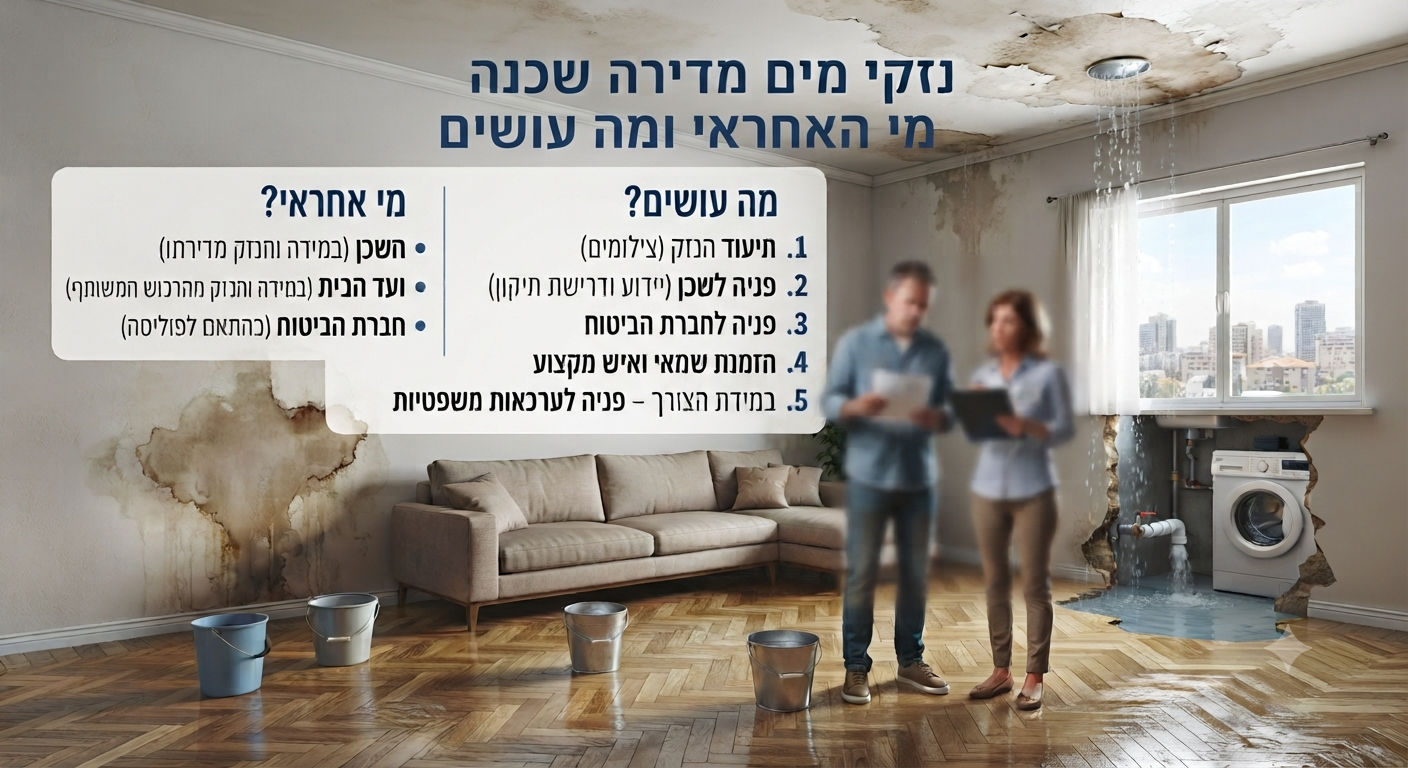נזקי מים מדירה שכנה – מי אחראי ומה עושים? | עורך דין נזקי רכוש