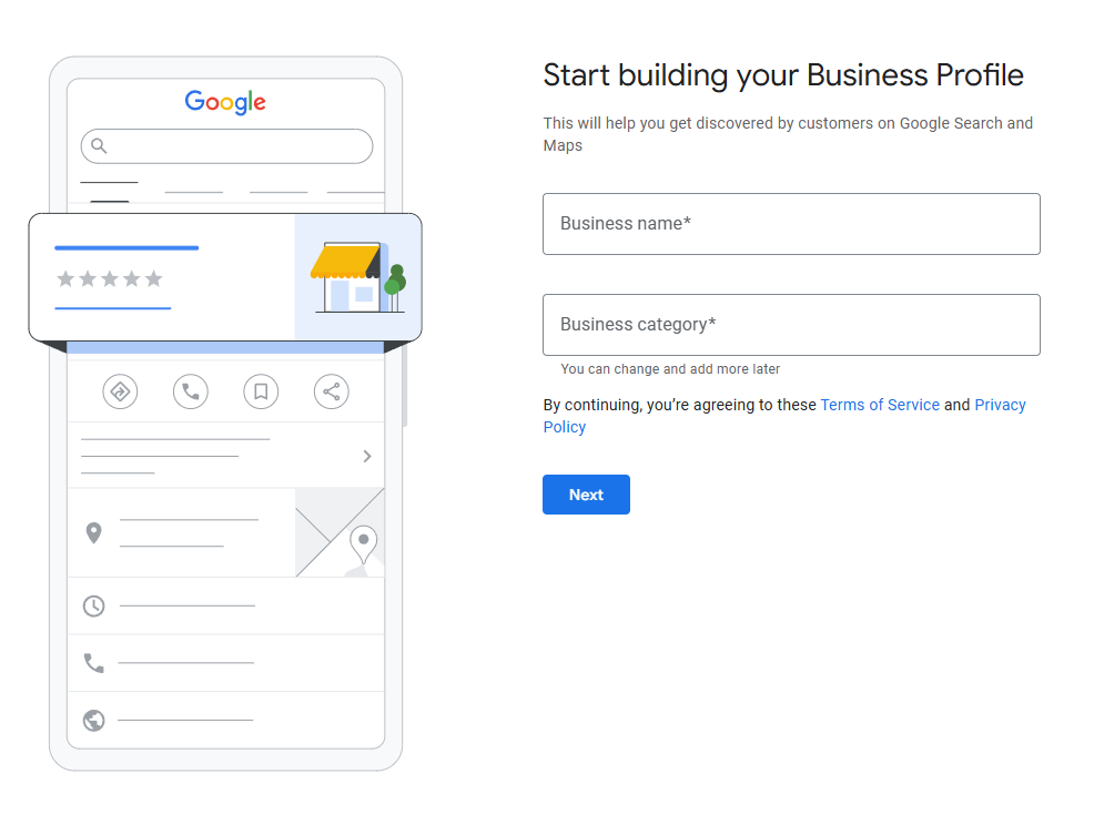 Start building your Business Profile with Google my Business