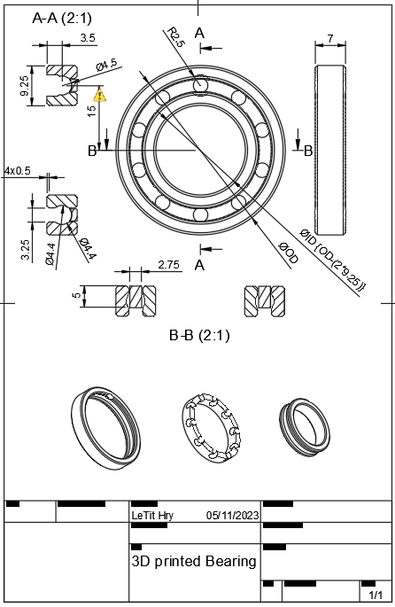 Roulement imprimable en 3D, avec billes en acier