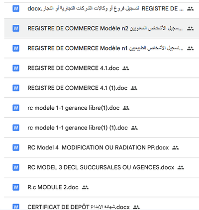Modèles Word relatifs au Registre de Commerce