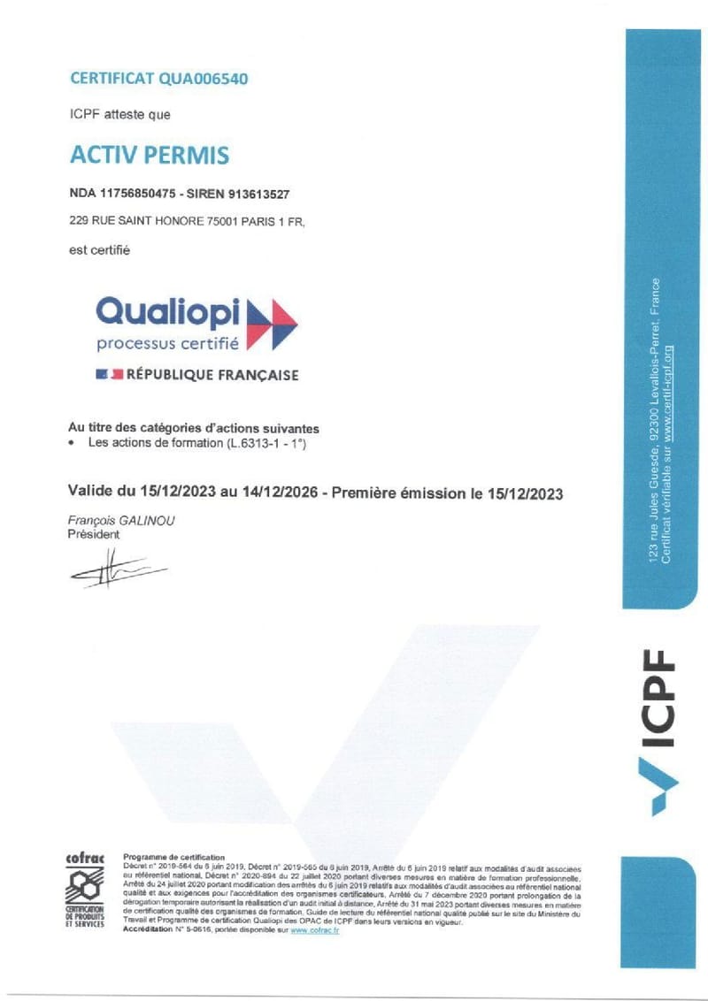 NOTRE CERTIFICAT QUALIOPI