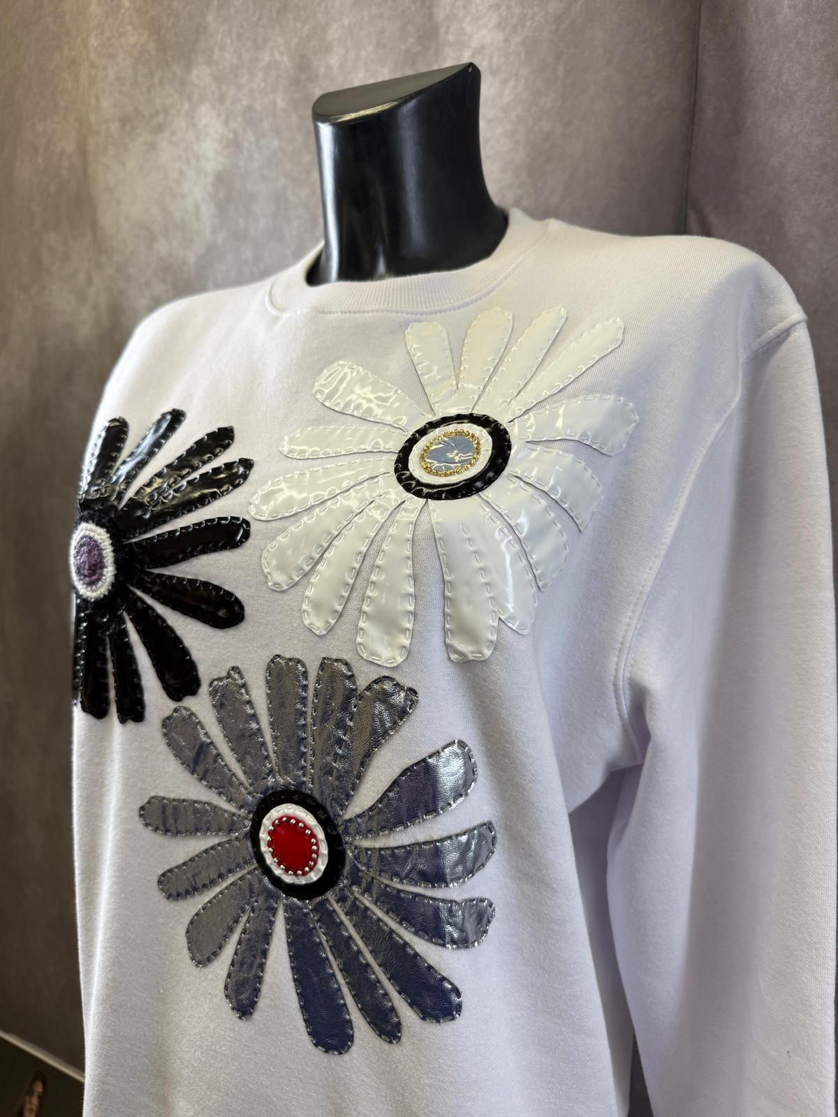 Felpa Fiorelloni — Bianco — foto 2