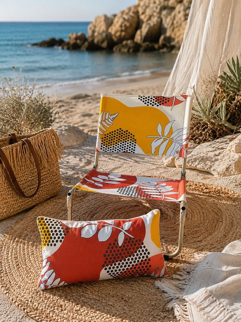 Chaise pliante et son coussin assorti ~ 65 € ~