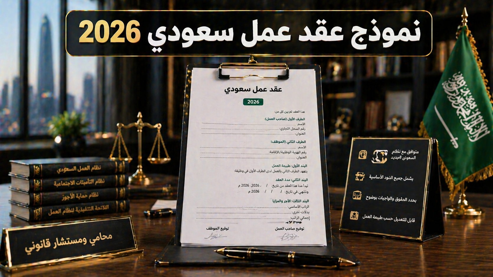 نموذج عقد عمل سعودي 2026 مع أهم البنود القانونية