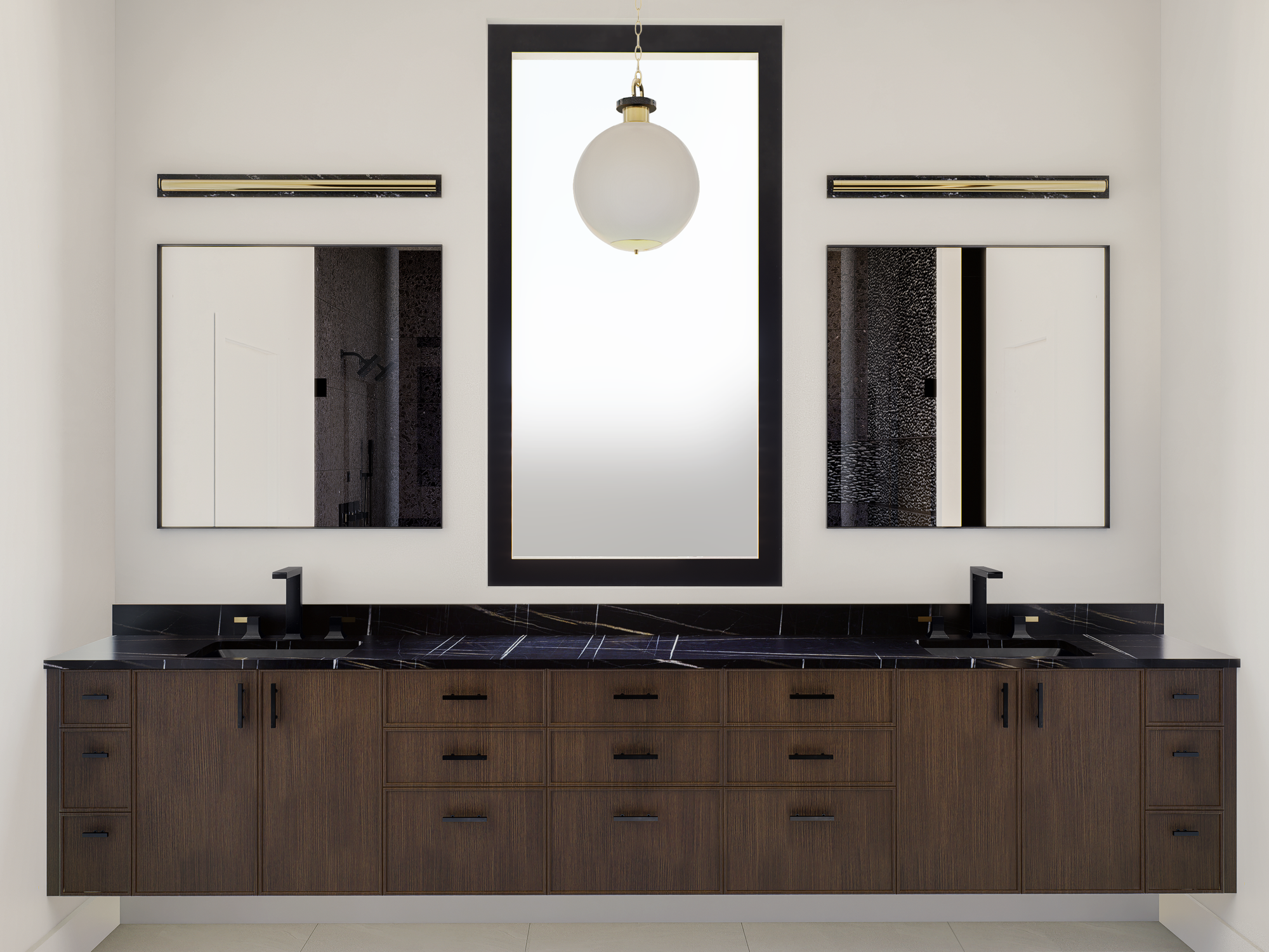Master Bathroom With Floating Vanity and Steam Shower