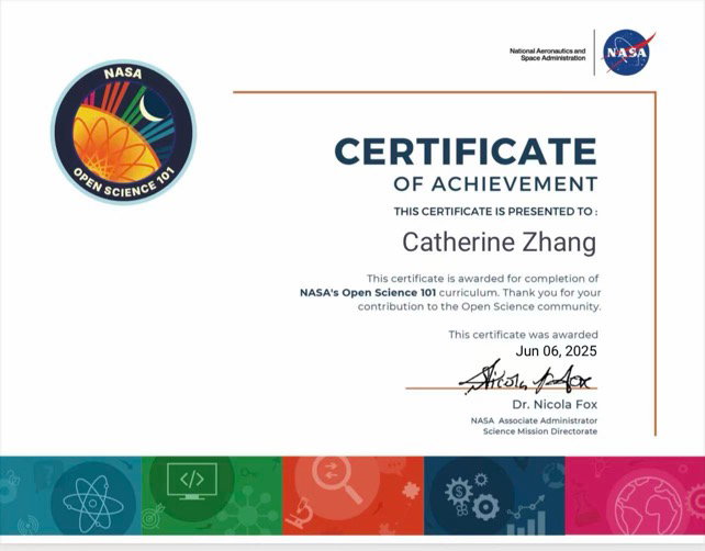 NASA Open Science Certificate of Achievement (2025)