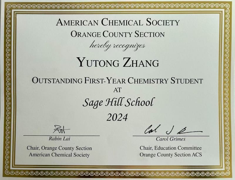 Outstanding First-Year Chemistry Student – ACS (2024)