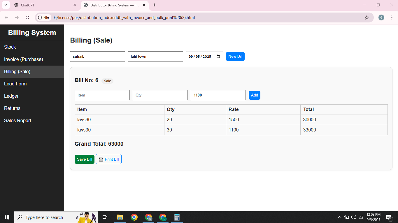 Sales Billing (Shop/Area-wise)