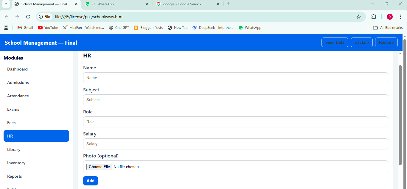 6. π¨βπ« HR (Staff Management)