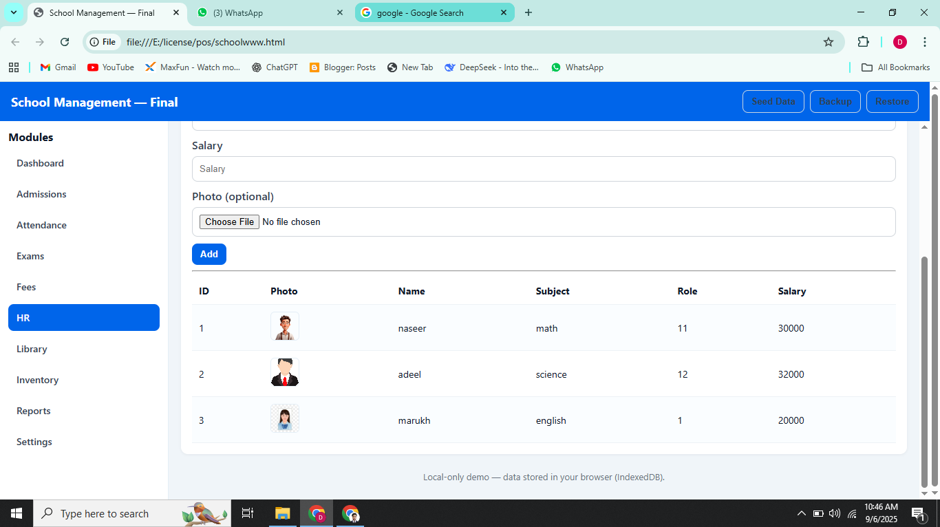 6. π¨βπ« HR (Staff Management)