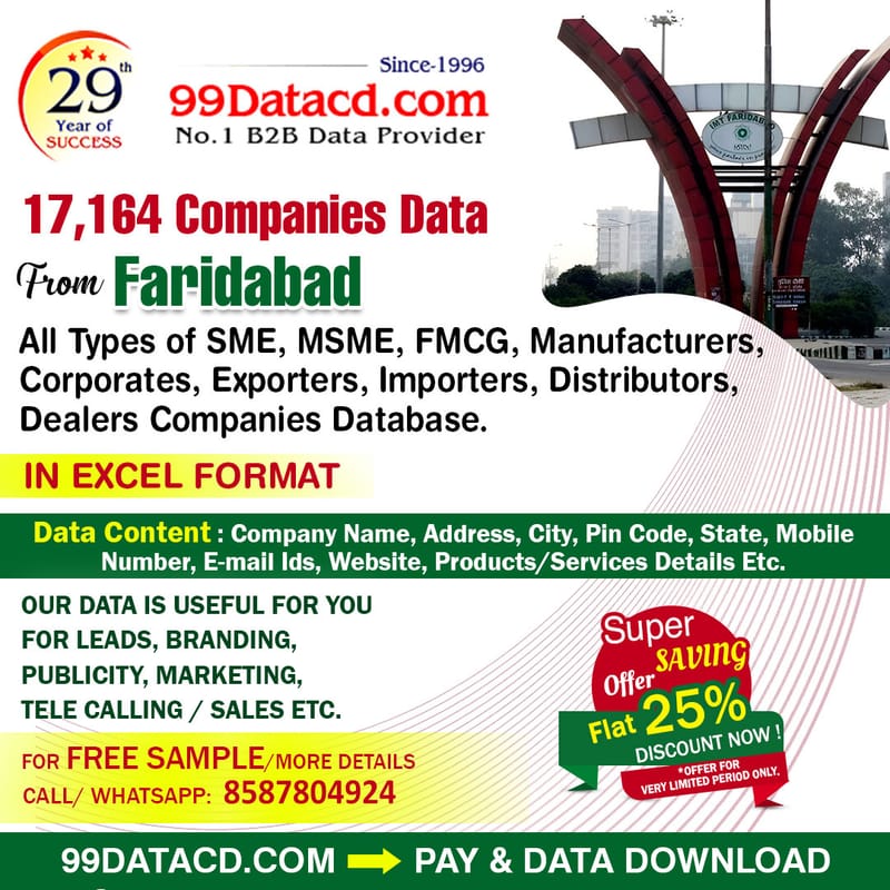 List of Companies in Faridabad-Verified Business Data by 99DataCD