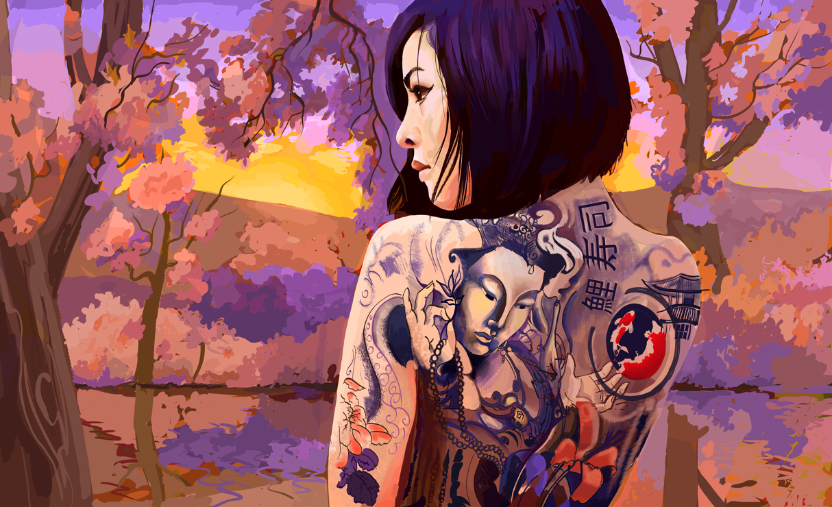 Japanese Girl with a Sunset