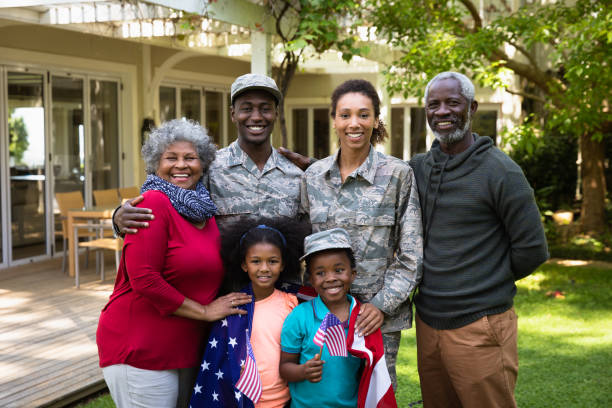 Older veteran with grandchildren at home