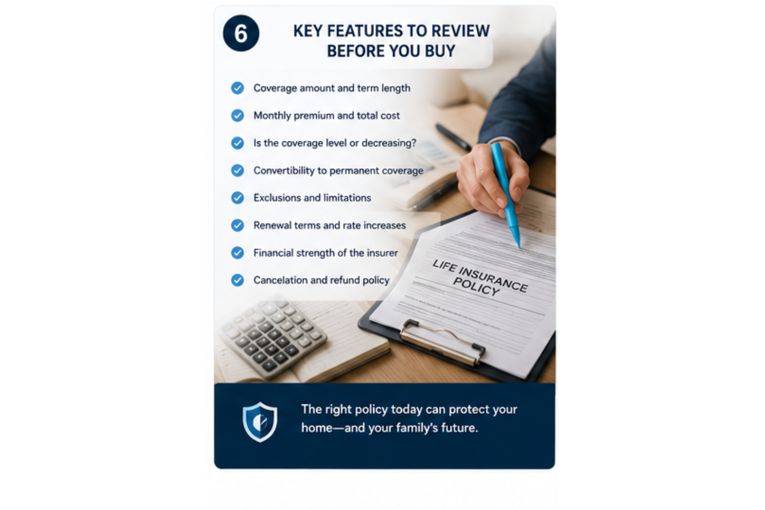 Homeowner reviewing a life insurance policy document before signing
