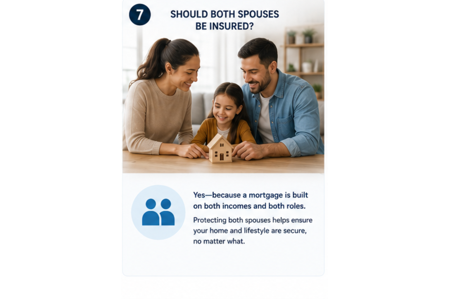 Two parents with a young child at home, illustrating dual-income and stay-at-home-parent coverage needs