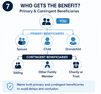 Diagram showing how primary and contingent life insurance beneficiaries work