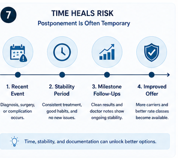 Timeline showing how health stability over time can improve life insurance offers