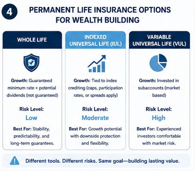 Comparison of whole life, indexed universal life, and variable universal life insurance