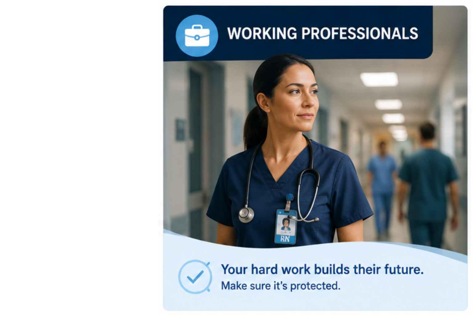 Nurse standing in a hospital hallway during her shift