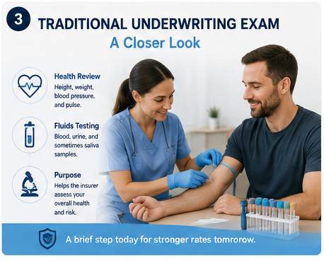 Life insurance medical exam including blood pressure and lab testing