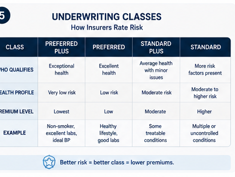 Life insurance underwriting classes and pricing tiers comparison