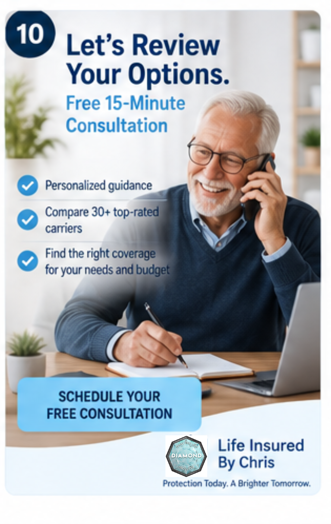 Senior scheduling a free whole life insurance coverage review