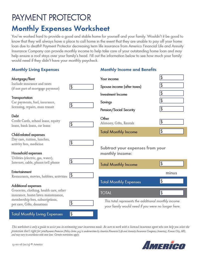 Mortgage protection planning includes the loan, income and household expenses