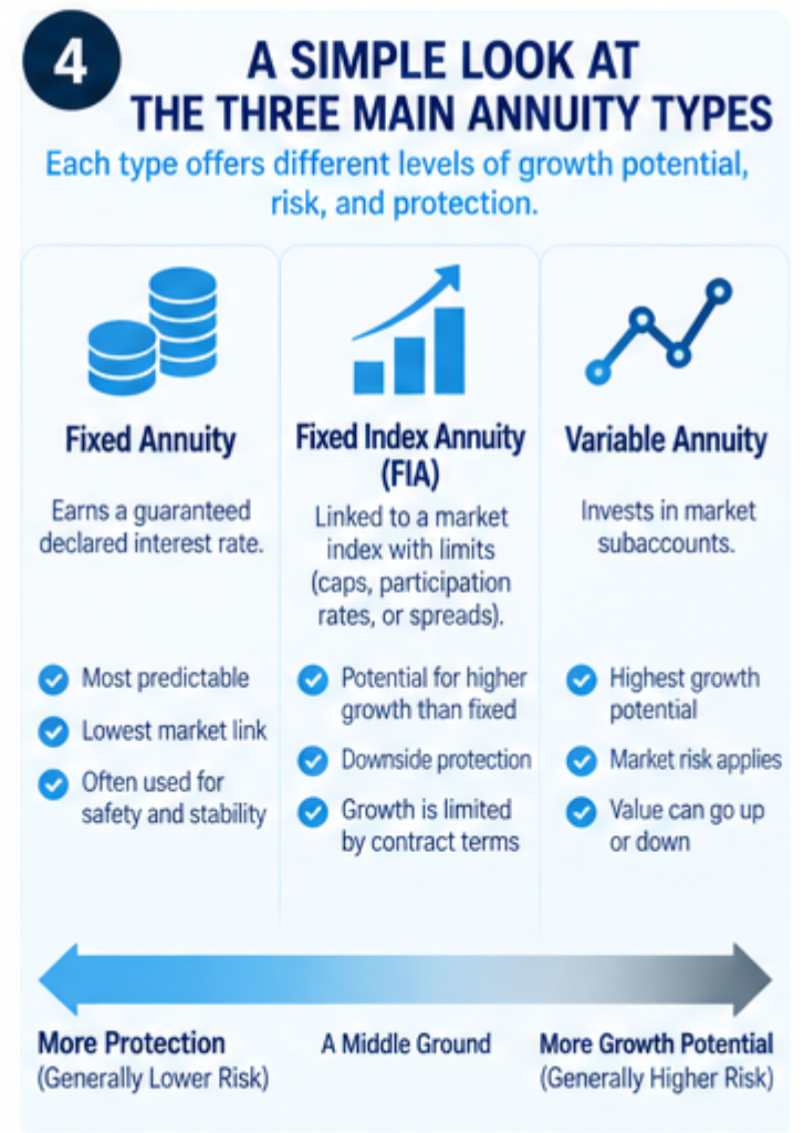 Fixed annuity versus fixed index annuity versus variable annuity risk and growth comparison