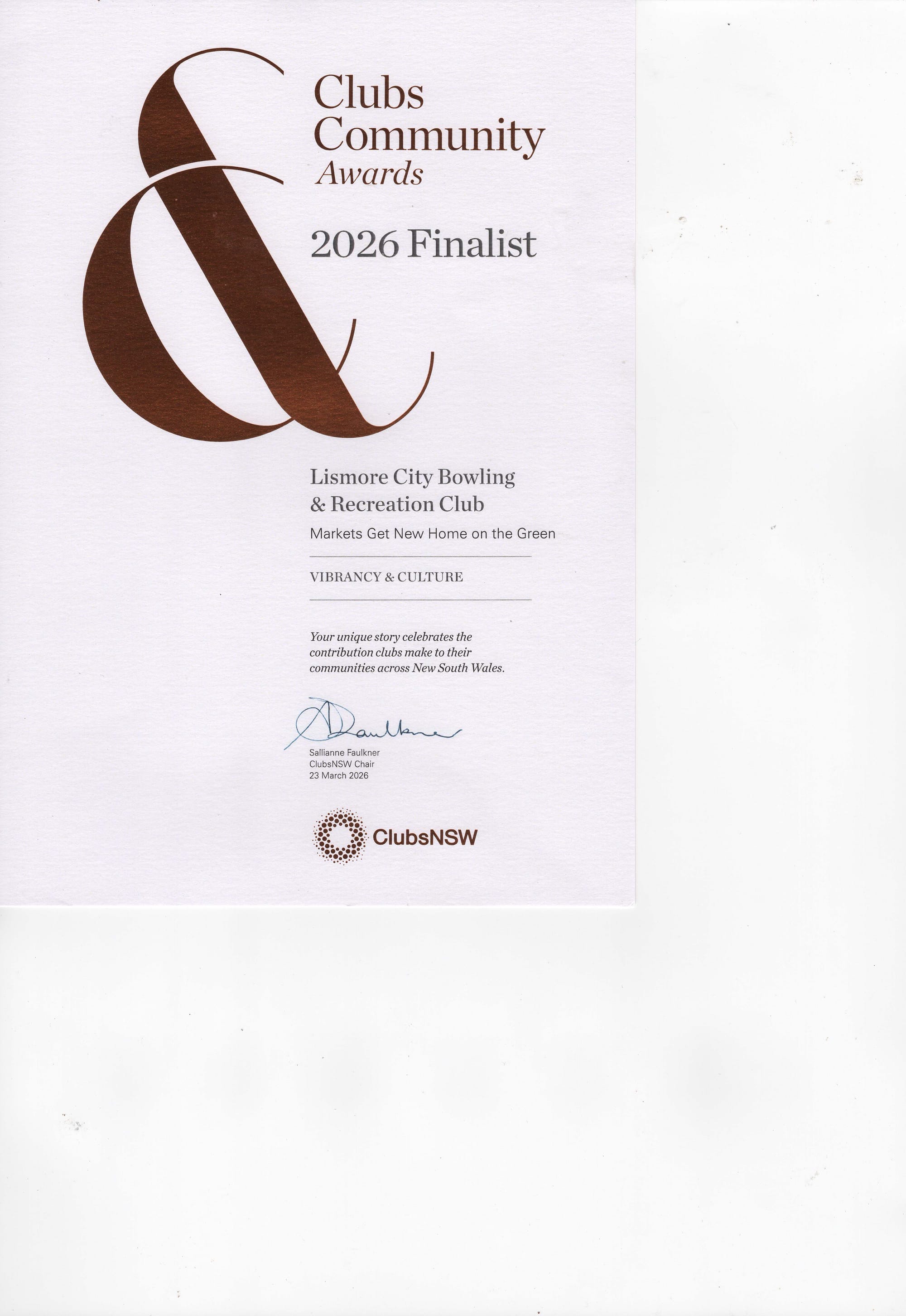 FINALISTS IN THE 2026 CLUB COMMUNITY AWARDS
