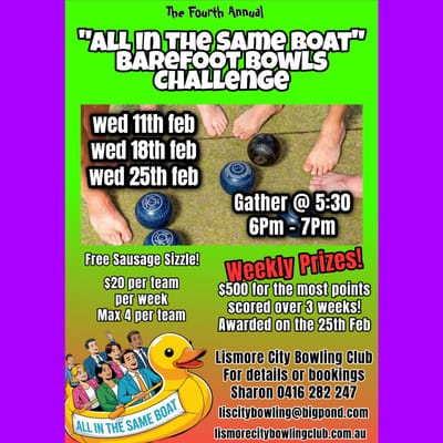 Annual community barefoot bowls challenge rolls out next Wednesday