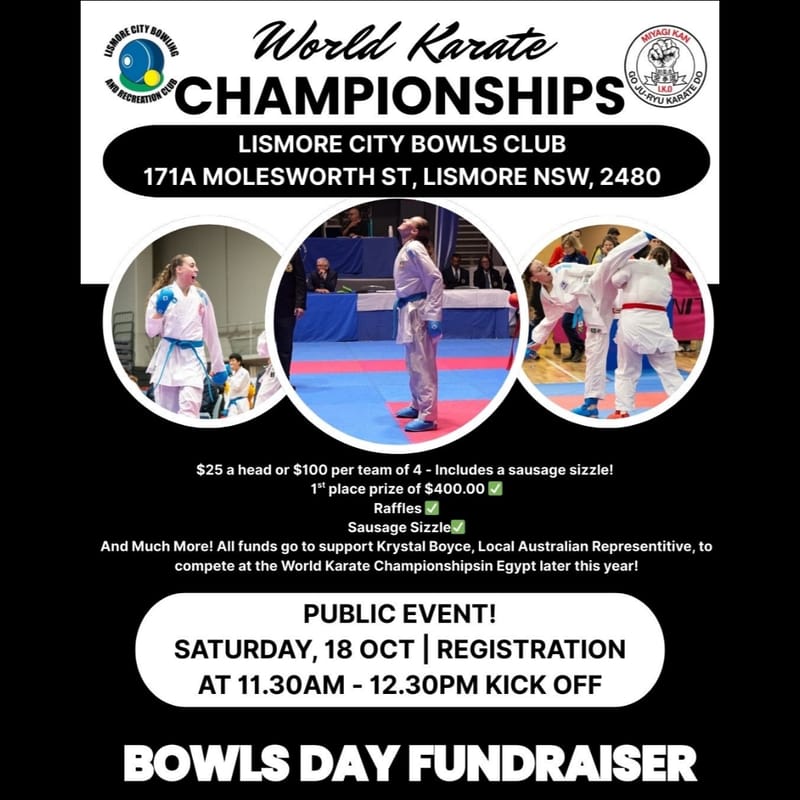Bowls Fundraiser for Krystal Boyce to attend World Karate Championships