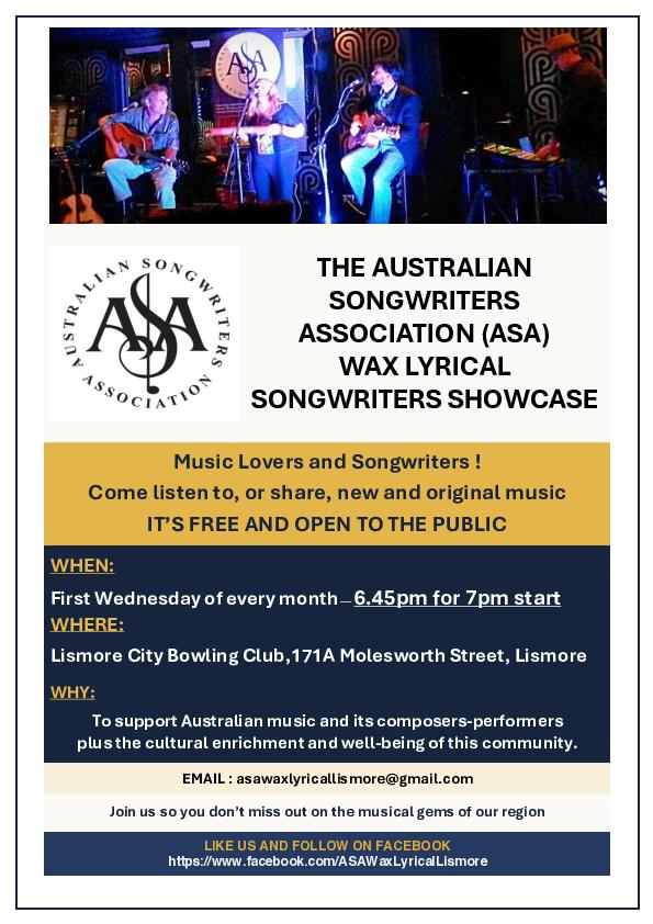 THE AUSTRALIAN  SONGWRITERS  ASSOCIATION (ASA)  WAX LYRICAL  SONGWRITERS SHOWCASE