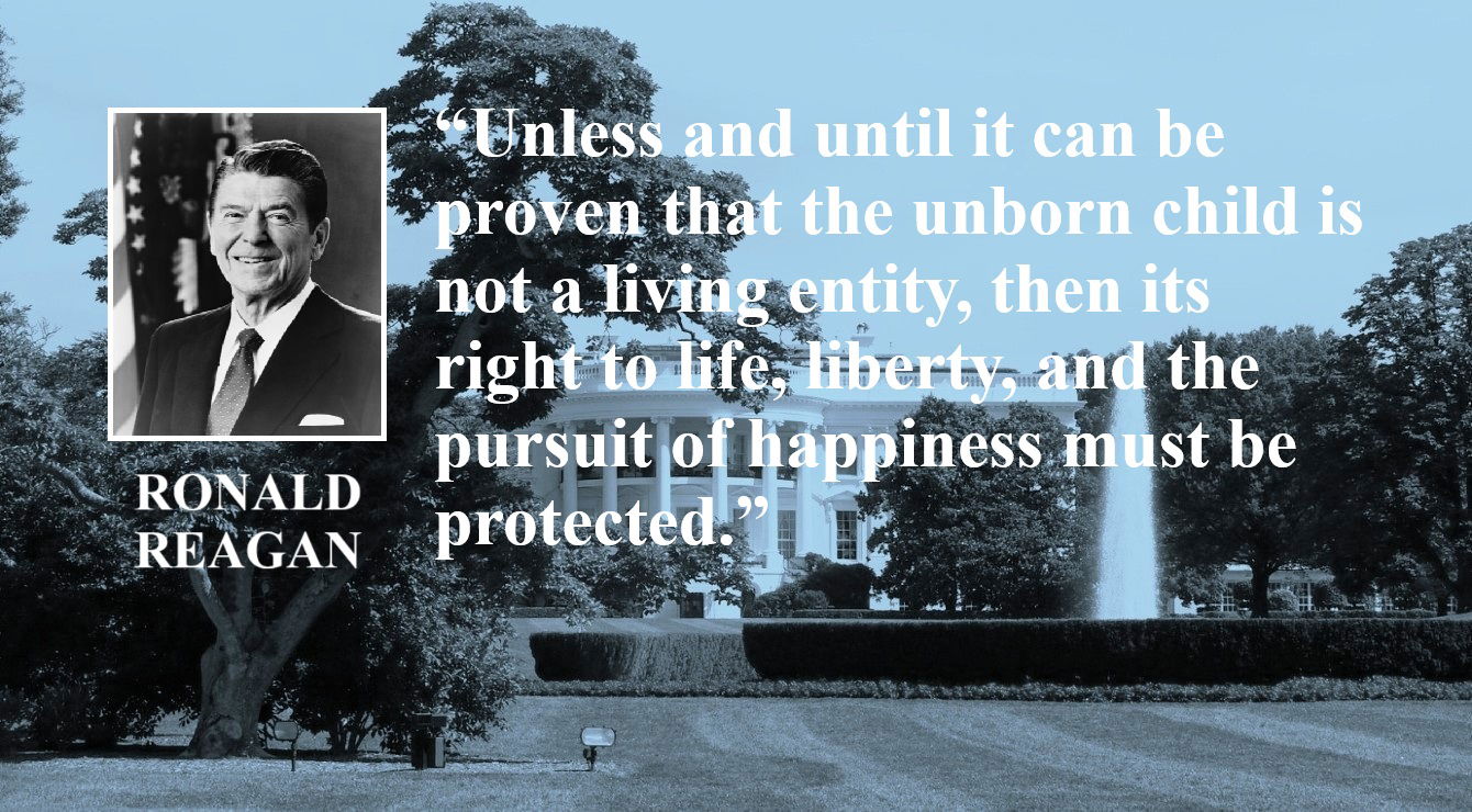 Ronald Reagan Quote: The Unborn Child, A Living Entity - “Unless and until it can be proven that the unborn child is not a living entity, then its right to life, liberty, and the pursuit of happiness must be protected.” – Ronald Reagan