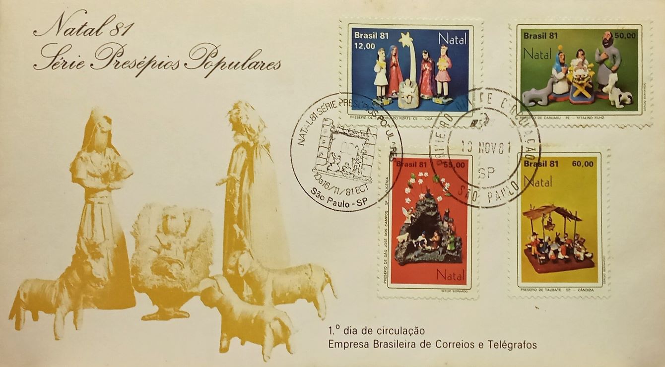 1981 Christmas first day cover from Brazil; FDC theme, “Jesus in Manger Bethlehem”