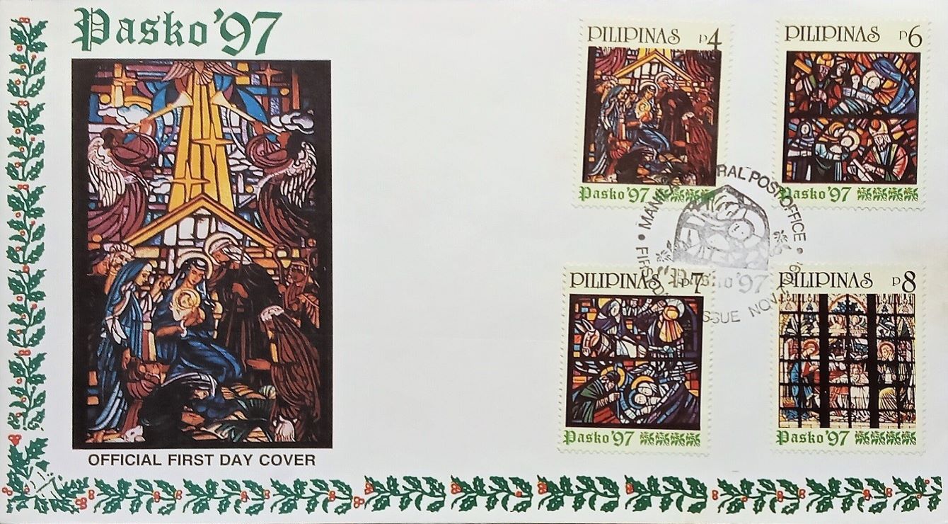 1997 Christmas first day cover from the Philippines; Stained-glass windows