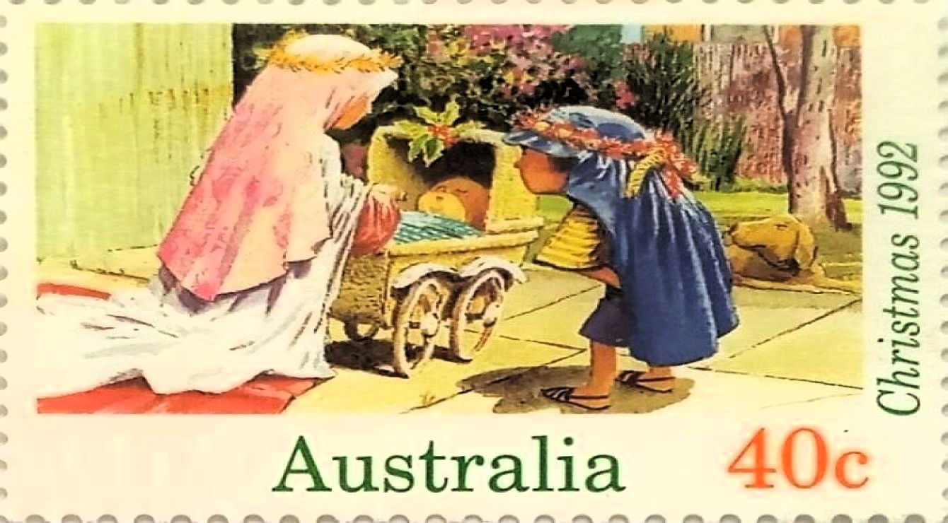 1992 Christmas stamp from Australia; Children role-playing