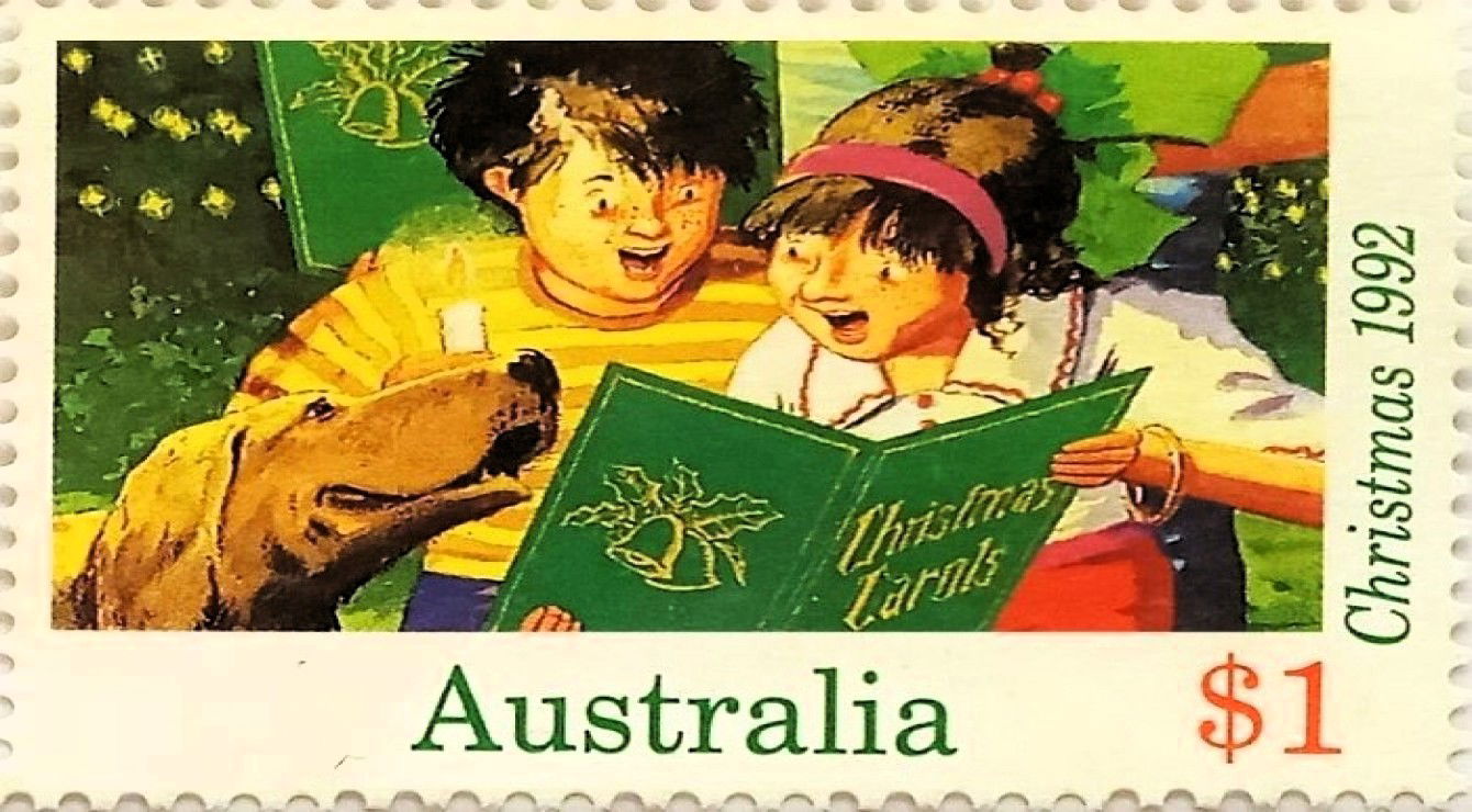 1986 Christmas stamp from Australia; Children singing carols