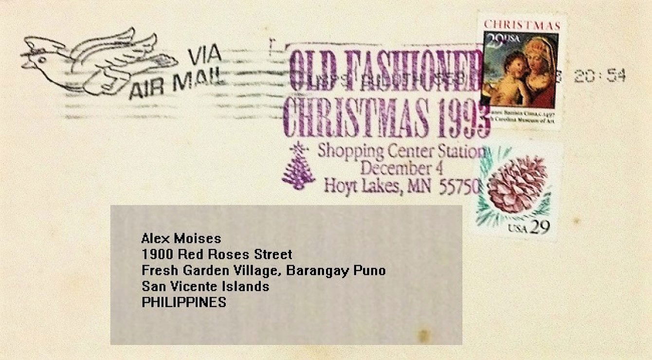 1993 Christmas used cover from the United States of America; Cover address altered for privacy and safety reasons; Shopping for gifts during Christmas