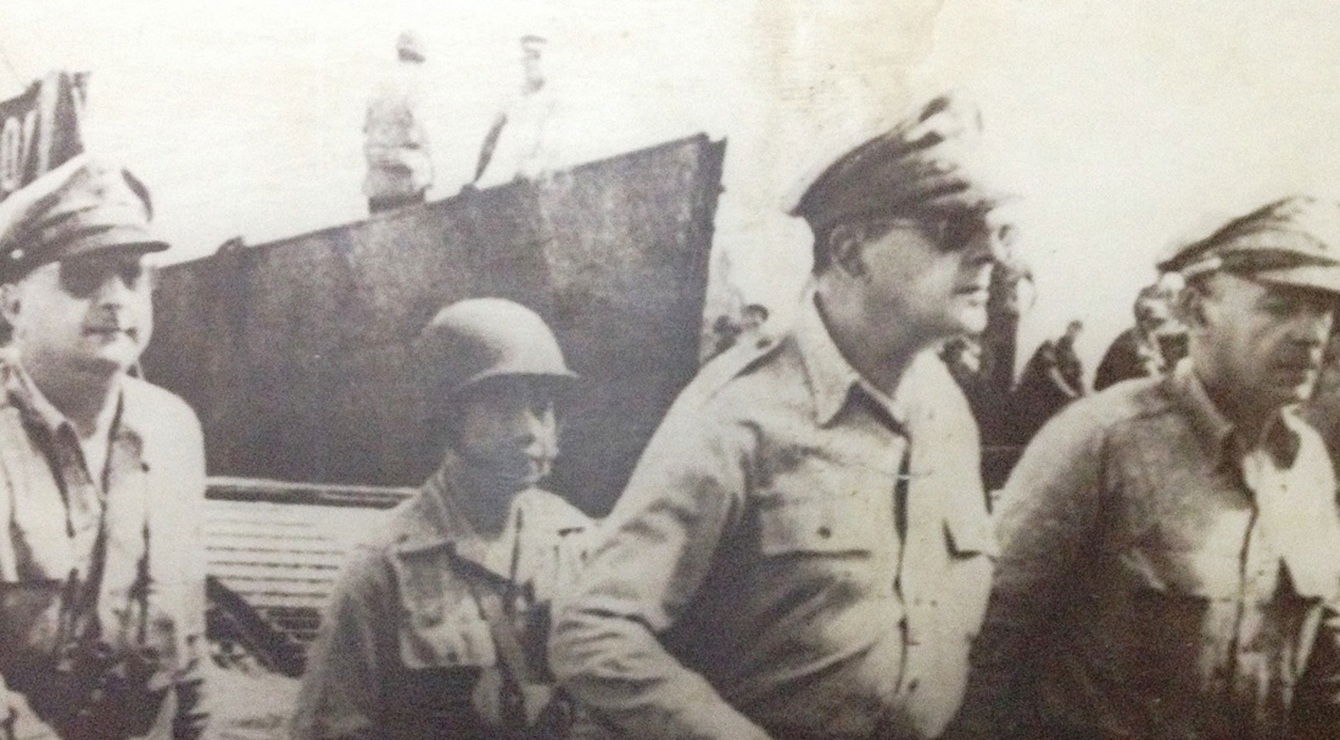 Douglas MacArthur Quote: I Have Returned / Image: Leyte Landing of MacArthur - “This is the voice of freedom, General MacArthur speaking. People of the Philippines: I have returned. By the grace of Almighty God our forces stand again on Philippine soil – soil consecrated in the blood of our two peoples.” – Douglas MacArthur