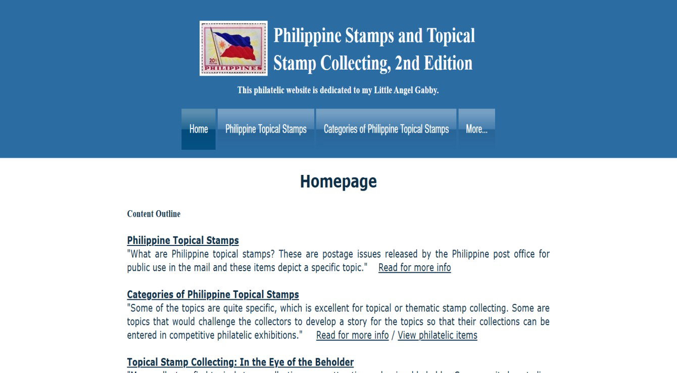 Image and Screenshot for the Website, Philippine Stamps and Topical Stamp Collecting, 2nd Edition at https://alexmoises1.wixsite.com/philippine-stamps