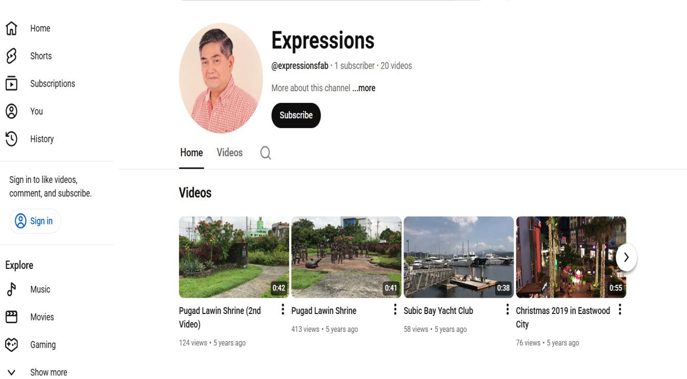 Image and Screenshot for the Website, Expressions at https://www.youtube.com/@expressionsfab/featured