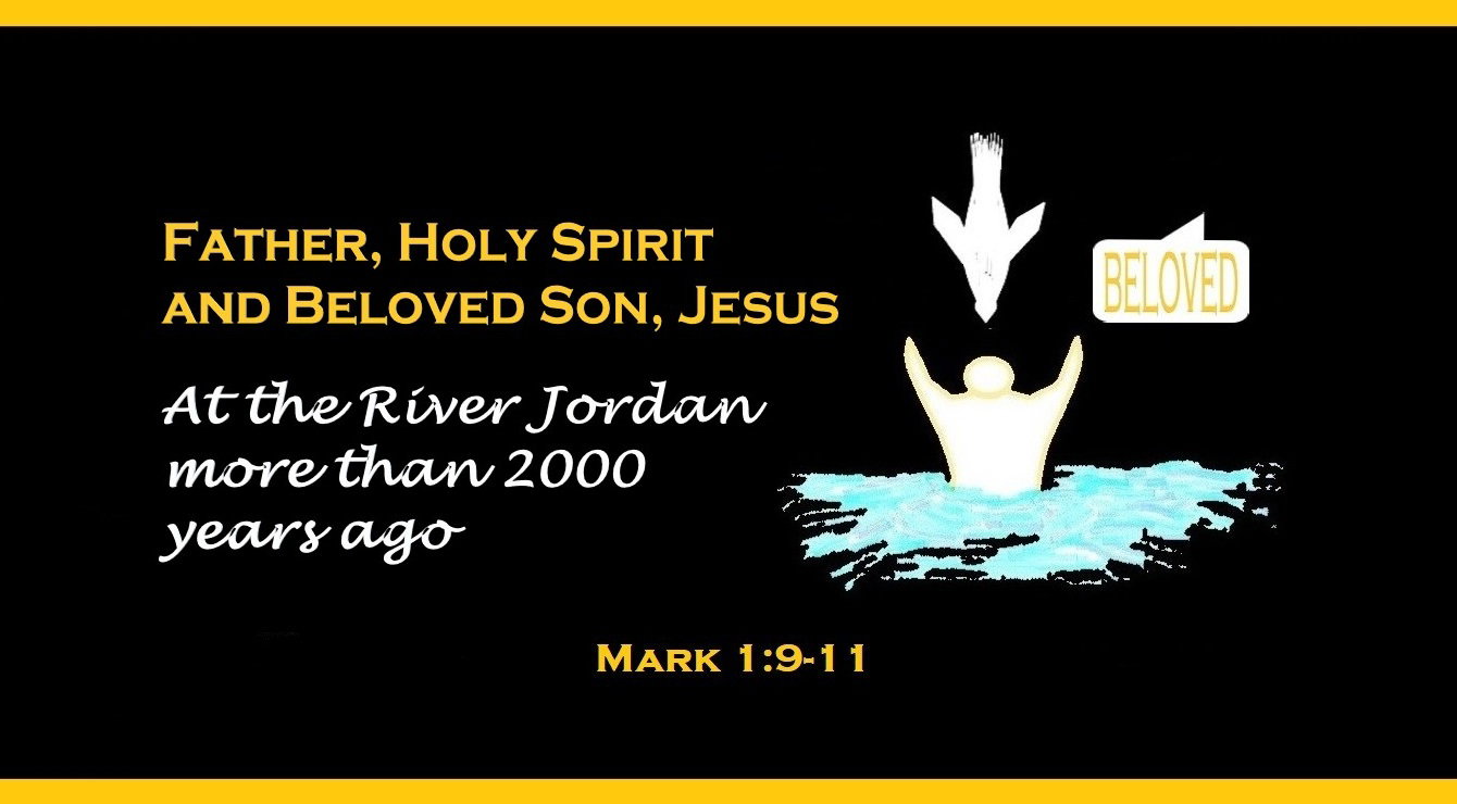 God the Father, Beloved Son and Holy Ghost: Faith Expression Artwork about the Holy Trinity Based on Mark 1:9-11 - “At that time, Jesus came from Nazareth in Galilee and was baptized by John in the Jordan. And as he was coming up out of the water, he beheld the heavens break open and the Spirit descending upon him like a dove. And a voice came from heaven: ‘You are my beloved Son; in you I am well pleased.’”