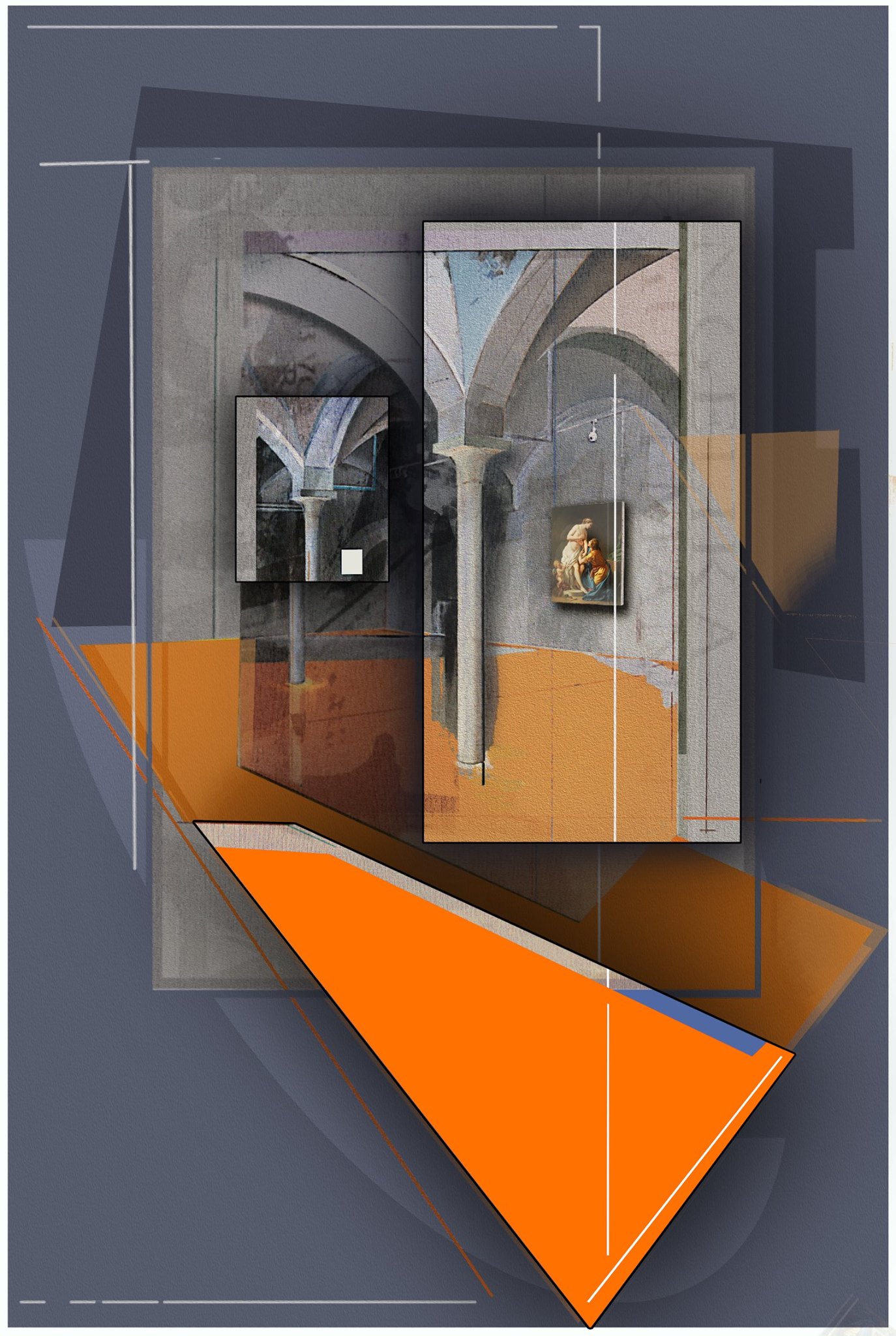 Инсталляция с красным полом, 90 х 130 см TM на холсте