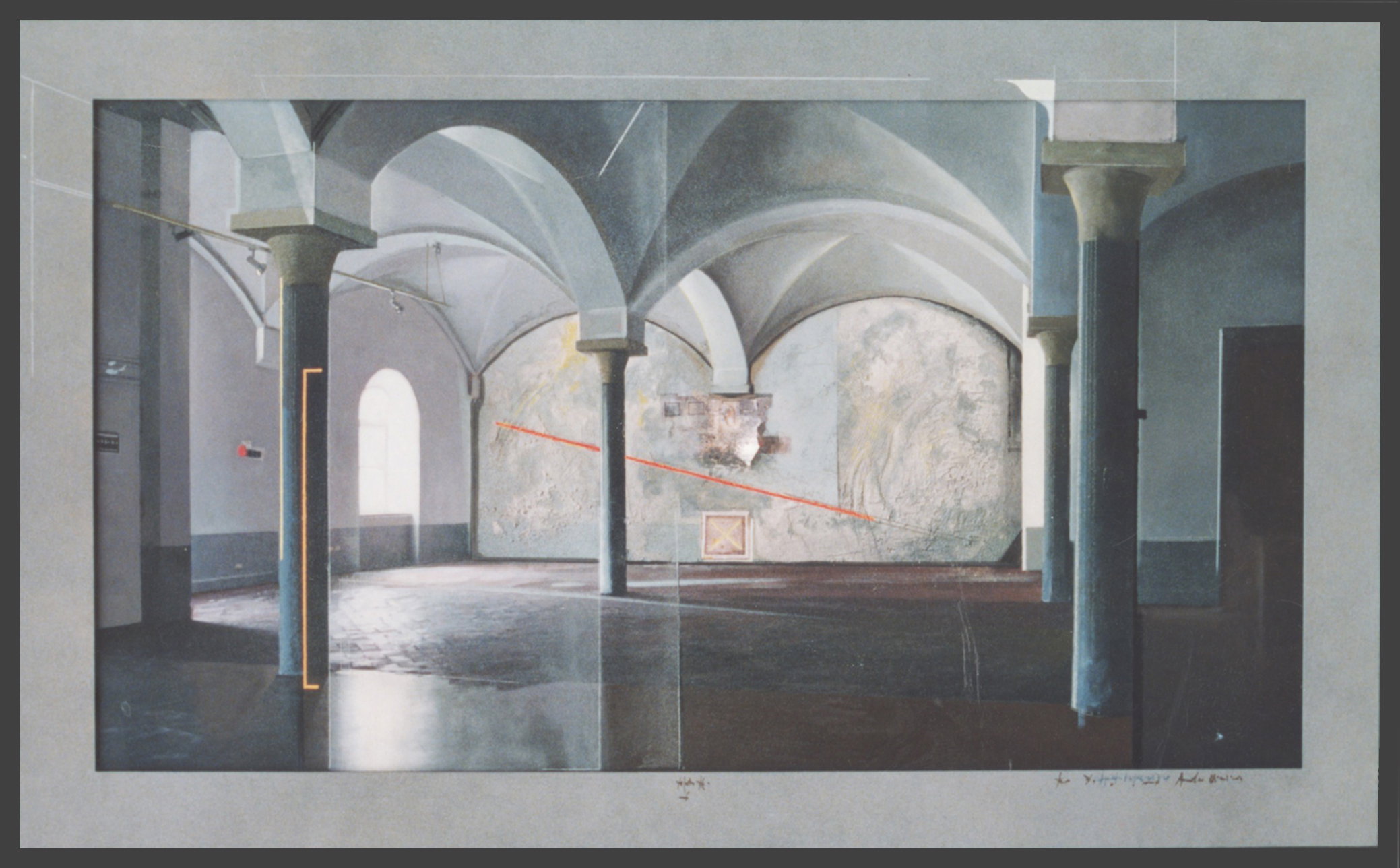 Инсталляция с красным полом, 90 х 130 см TM на холсте