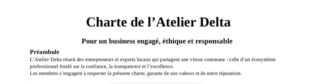 La Charte en 12 Points de L’Atelier Delta : un engagement fort au service des artisans et des entrepreneurs locaux