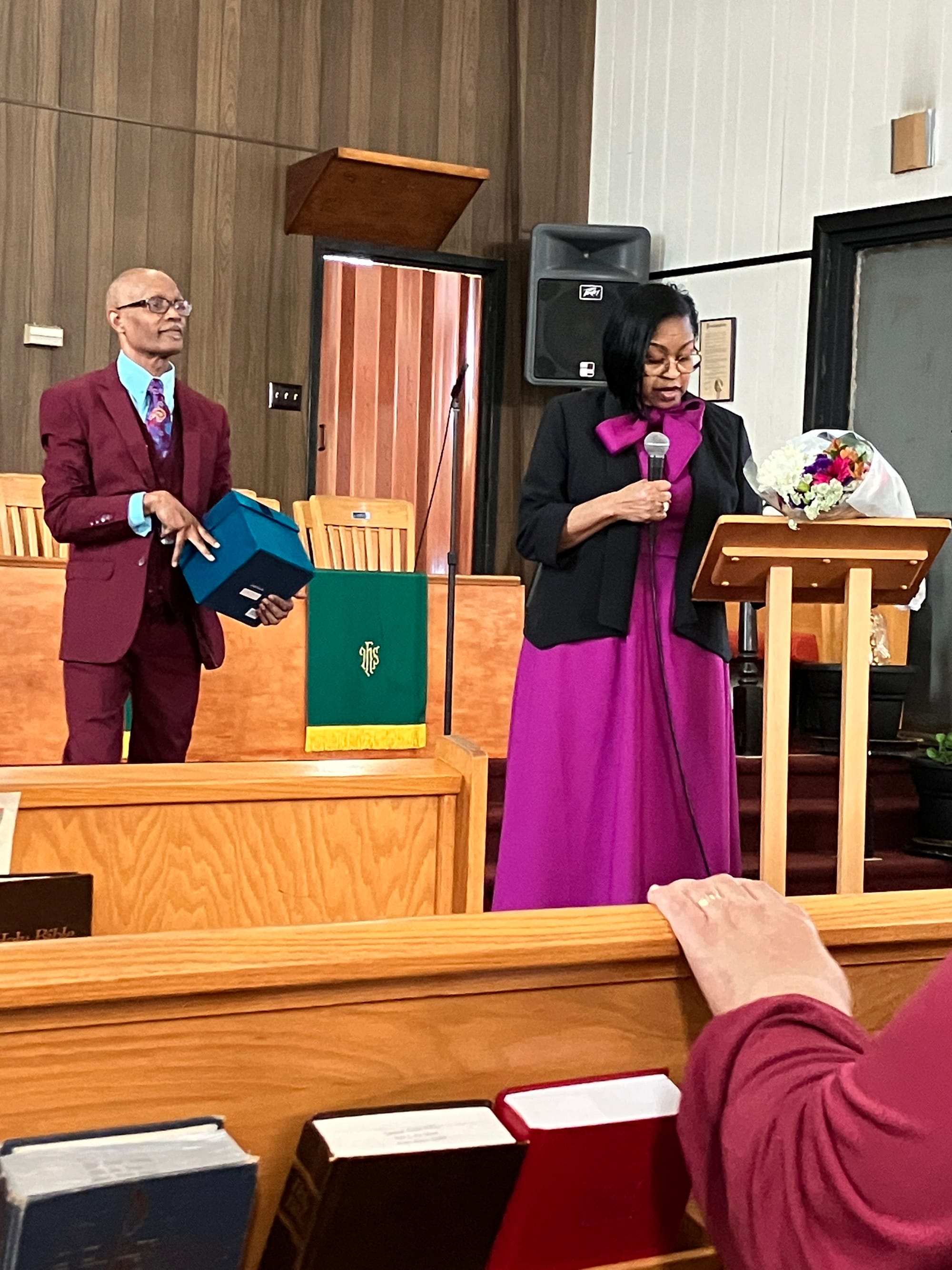 Rev. John Herring, Sr. Pastor of Trinity AME Church,  & Rev. Patricia Herring, Pastor of St, John's AME Church, Springfield, IL, Presenting Gifts of Appreciation